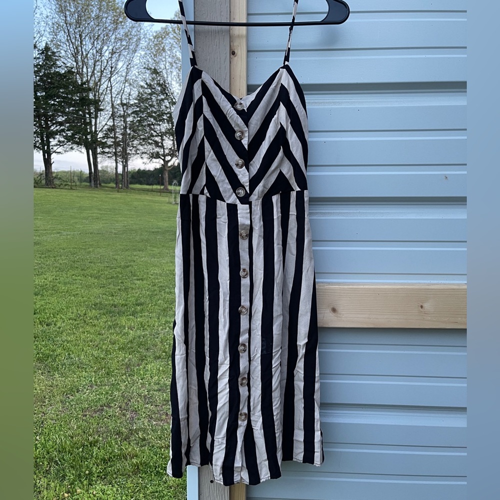 Striped Black and White Button-Down Dress